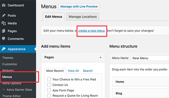 WordPress Drop Down Menu