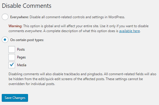 Disable WordPress Comments