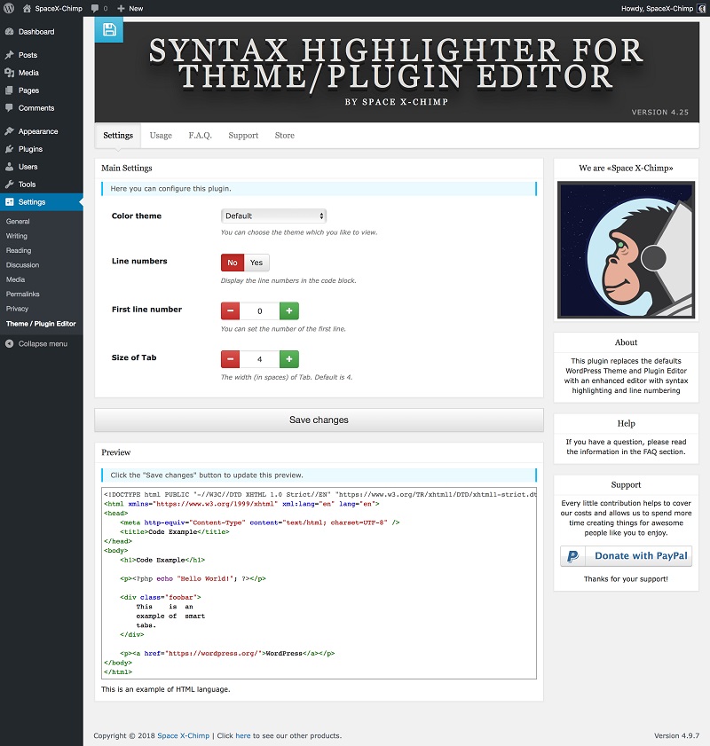 Syntax Highlighter for Theme Plugin Editor